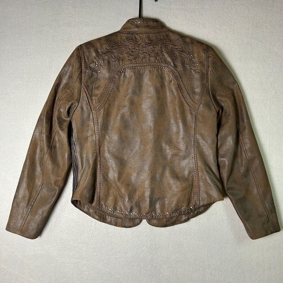 Reba McEntire Leather Jacket Womens Small Brown Western Country Vegan Studded - Picture 6 of 11